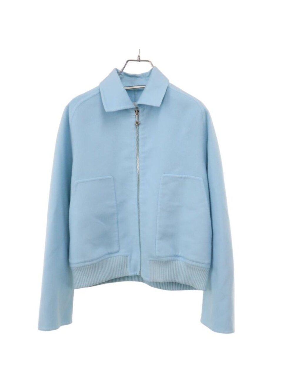 Hermes Cashmere Felt Zip Up Jacket Blue 36